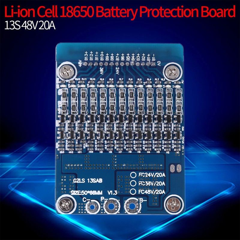 13S 48V 20A Li ion Cell 18650 Battery Protection BMS
