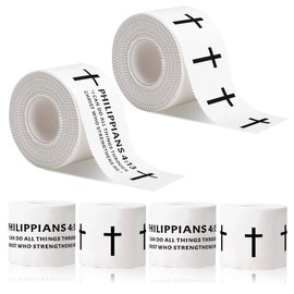 Yigney 4 Pack Christian Athletic Tapes Religious Sport Tape Bible Verse Wrist Tape Cross White Tape for Sports Gymnastics Tennis 2IN X 23FT