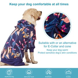 LovinPet Big Pitbull Dog PJS Wound Care/Post Surgery Dog Clothes,Anxiety Relief Onesies for Dogs,Lightweight Stretchy,Large Dog Pajamas for Dogs,Reflective Stripe,Fishtopia Seascape Navy Print/Medium