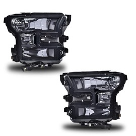 PIT66 Headlights Assembly, Compatible with 2015 2016 2017 Ford F150 Replacement Headlights Head Lamps Left+Right Pair Headlamp Assembly Smooky Lens Black Housing Clear Reflector