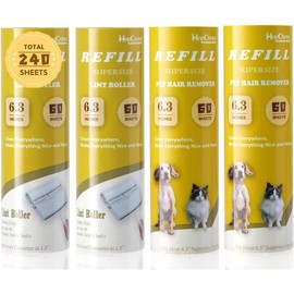 Large Surface Lint Roller Extra Sticky Refills, Total 240 Easy Tear Sheets, Insert Tube Measures 1.5" and Fits Most Supersize 6.3'' Wider Lint Roller, Works Great On Pet Hair(Pack of 4) - Size: 1 Roller + 4 Refills, Color: default