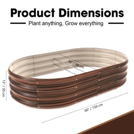 IDEA FAMILY 5x3x1ft Oval Galvanized Raised Garden Bed Outdoor 9-in-1 Large Metal Modular Planter Box Raised Beds for Gardening,Vegetables,Fruits,Flowers & Herbs (Brown)
