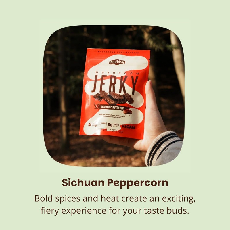 Mourish Mushroom Jerky, Healthy and Flavorful Vegan Jerky, SICHUAN Peppercorn