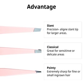 3 Pcs Eyebrow Tweezers, Ingrown Hair Remover, Stainless Steel Precision Tweezers Set for Eyebrows, Blackhead, Splinters, Facial and Ingrown Hair (Pink)