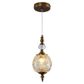 Piepooye Vintage Glass Pendant Light Antique Brushed Gold Chandelier 4.72" Mini Adjustable Hanging Ceiling Light Fixture for Kitchen Island Farmhouse Dining Room Bedroom Foyer Entryway
