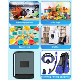 Heavy Duty Soccer Ball Net Bag (100L Large Capacity 10-12Balls), Drawstring Mesh Ball Bag with Zipper Pocket, Sports Equipment Storage Organizer Hold for Gym, Cloth, Beach, Swimming Gears (1PC)