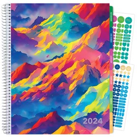 2024 Laminated Cover 14-Month Fashion Planner (Nov 2023 - Dec 2024) 8.5"x11" Flexible Water Resistant Cover, Includes Colorful Planning Stickers, Clip-in Bookmark/Ruler (Rainbow Mountains)
