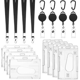 UZSUZZ Pack of 8 Card Cases with Strap, ID Card Holders Made of Transparent Hard Plastic, Retractable Key Ring Set, ID Card Holder, Lanyard Extendable with Transparent Card Holder