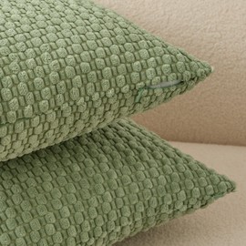 UGASA Velvet 12x20 Inch Lumbar Throw Pillow Cover, Both Sides Corduroy Striped, Soft Solid Decorative Rectangular Cushion Case for Couch/Bedroom/Car, 1 Piece, Sage Green