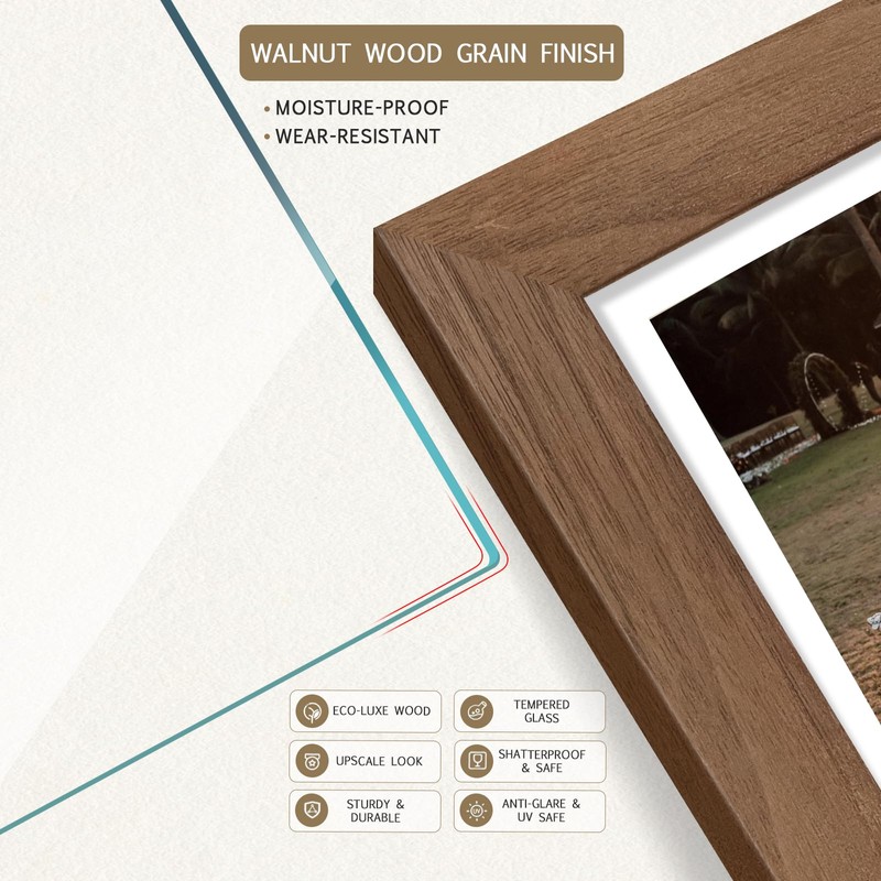 TENIBYC 12x18 Frame Set of 4, Brown Grain, Walnut Wood