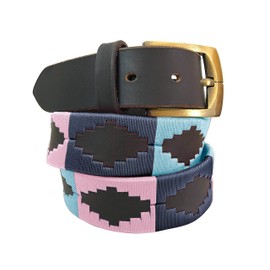 CARLOS DIAZ Men's Women's Premium Unisex Brown Leather Embroidered Designer Polo Belt, brown