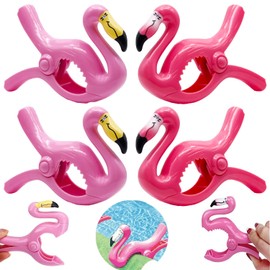 Paifeancodill Beach Towel Clips, 4 Pcs Flamingo Towel Clips for Beach Chairs Plastic Lounge Chair Towel Clips, Beach Chair Clips Clothespin Pool Clips for Lounge Chair(Light Pink+Dark Pink Flamingo)
