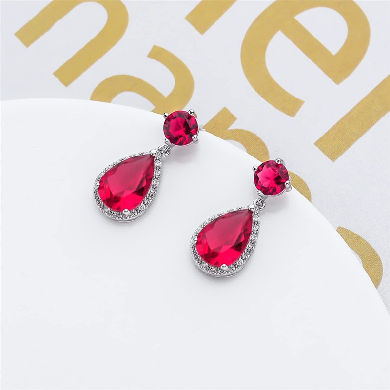 VONSSY Drop Dangle Earrings | Gemstones Waterdrop Teardrop White Gold