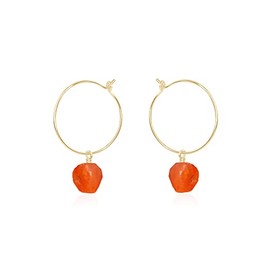 Carnelian Raw Nugget Hoop Earrings in 14k Gold Fill