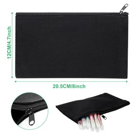 YOUNTHYE 30 Pieces Blank Fabric Bags 12 x 21 cm Fabric Bag for Painting Pencil Case Black Small Pencil Case for Painting Fabric Bag with Zip Cosmetic Bag for Painting for School DIY, black, Cloth bag