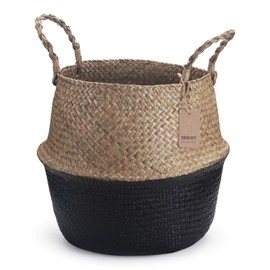 Seagrass Storage Basket, Natural Woven Storage Basket (Black 7 inch D x 8 inch H)