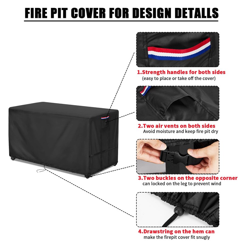 Youlvy Fire Pit Cover Rectangular 42 Inch - Waterproof Outdoor