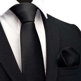 GUSLESON Black Tie Set for Men Formal Business Silk Blend Necktie and Pocket Square Set for Wedding (6110-24)