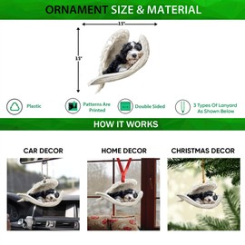 Talataca Aussiedoodle Sleeping Angel Wing Memorial Dog 2D Flat Car Rear View Mirror Accessories Christmas Tree Ornament Decoration Hanging Charm Interior Rearview Pendant Decor Gift