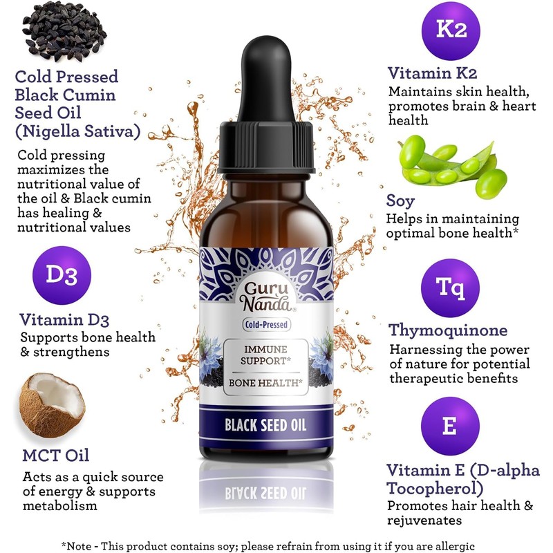 GuruNanda Black Seed Oil, Cold-Pressed Nigella Sativa - Rich in