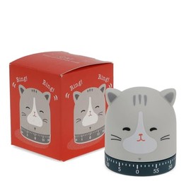 Egg Timer Kitchen Timer Cat Grey with Loud Bell Plastic Mechanical Metal Approx. 7.7 x 6.7 x 8.4 cm
