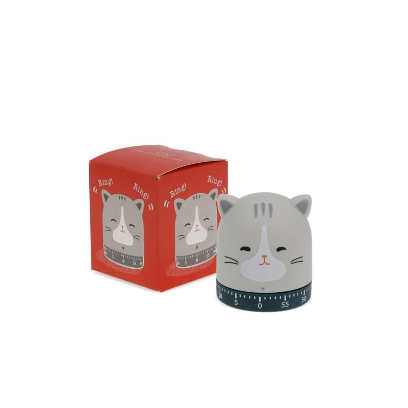 Egg Timer Kitchen Timer Cat Grey with Loud Bell Plastic
