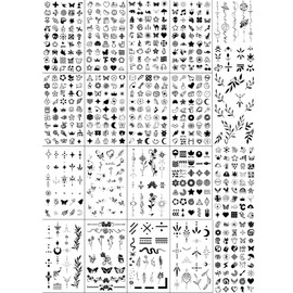 650 Pcs Tiny Small Finger Temporary Tattoos Stickers For Women Men Hands, Realistic Bulk Mini Black Long Lasting Waterproof Fake Temp Tattoo For Adult Body Finger Neck Decation Q726