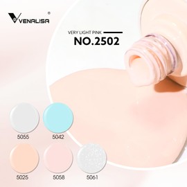 VENALISA Gel Nail Polish Set, 5 Colors 10ML Gel Polish Kit Nude Pink Blue Milky White Glitter Soak Off Salon Manicure DIY at Home Nail Art For Girls Women