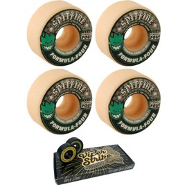54mm Spitfire Wheels Formula Four Conical White w/Green & Black Skateboard Wheels - 101a with Viper Strike Skateboard Bearings 8mm Precision ABEC 7 Skateboard Bearings - Bundle of 2 Items