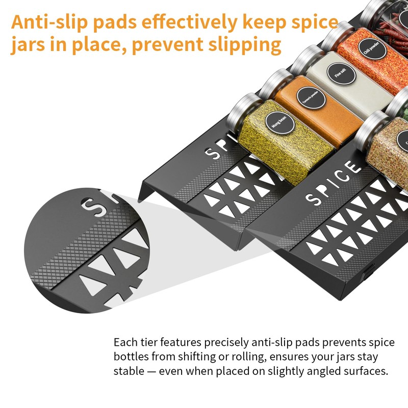RCHYFEED 4 Tier Non-Slip Spice Drawer Organizer, (Need 3.5" Deep