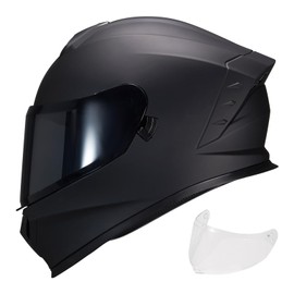 JQF Gear Motorcycle Full Face Dual Visor Helmets for Adults Street Bike Racing Motorbike Helmet A8 DOT Approved (Matte Black-B, L)