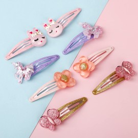 8 Pcs Rabbit Snap Clips No Slip Metal Butterfly Hair Clips Little Girls Toddlers Kids Flower Hair Accessories Colorful Unicorn Hair Pins for Birthday Party Supplies (C)