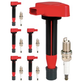 ATBIZZLE Ignition Coil Packs UF242 and Iridium Spark Plugs 4503 Fits for Honda Accord Odyssey Acura TL CL 3.0L 3.2L 3.5L V6 1999 2000 2001 2002 2003 2004 2005 2006 2007, Set of 6, # 30520-P8E-A01, Red