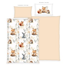 Herding Babybest Little Forest Bed Linen, Pillowcase Approx. 40 x 60 cm, Duvet Cover Approx. 100 x 135 cm, with Button Placket and Envelope Closure, 100% Cotton, Flannel