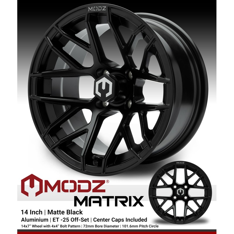 MODZ® Matrix Matte Black 14" Golf Cart Wheel