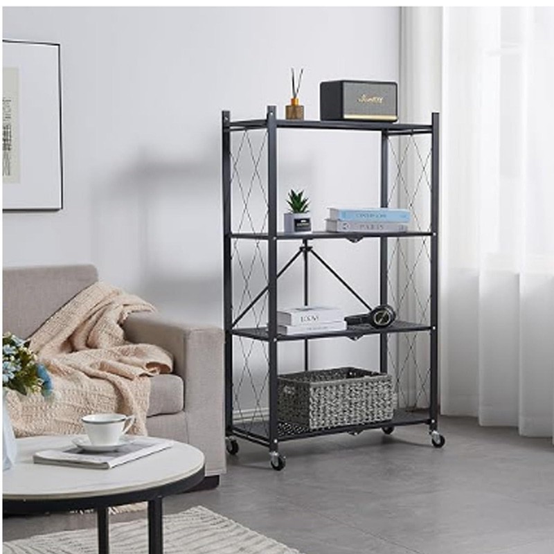 4-Tier Foldable Metal Storage Shelf with Wheels, 28.15" W x