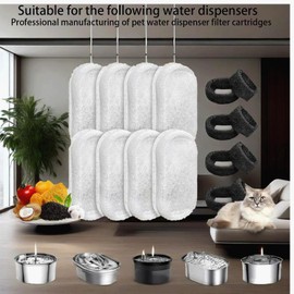 Kingladon Cat Water Fountain Filters for Stainless Steel 67oz/2L Adjustable Water Flow Pet Fountain, 40 Pieces (20 Carbon Filters + 20 Sponge)