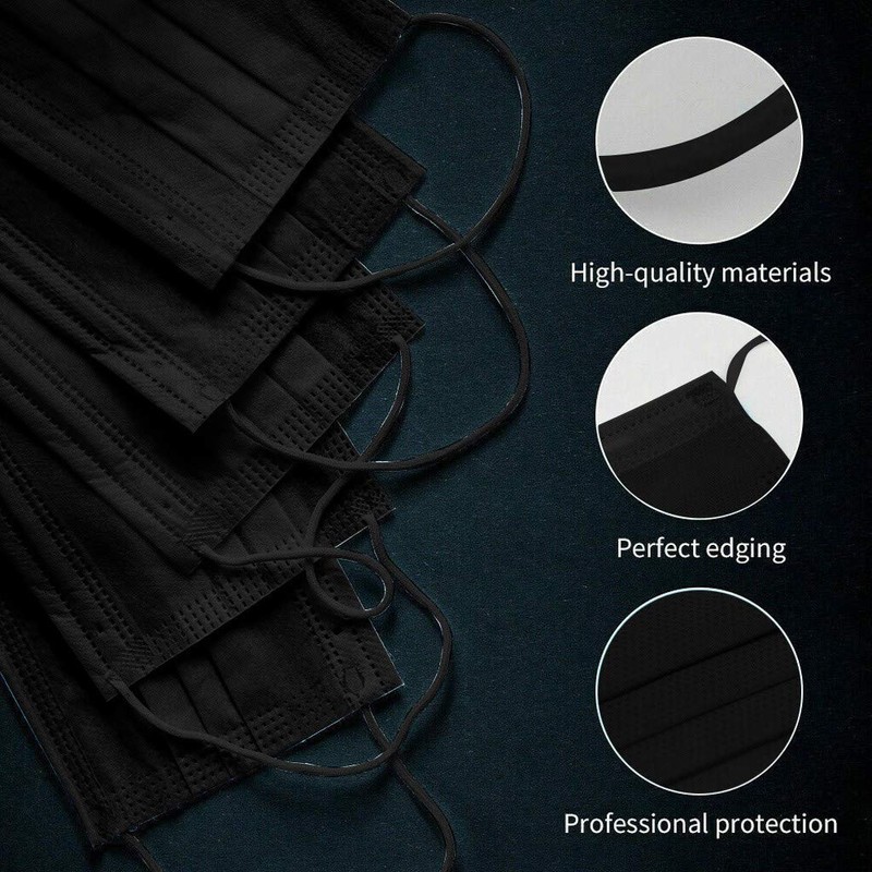 Black-50pack Disposable Face Masks, Ear Loop. Protective, breathable, dust-proof, 3protective