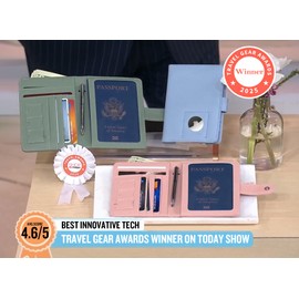 GOAUS Passport Holder for Travel with Airtag Card Slots, Money Pocket, Women Men RFID Blocking Wallet Book Case Blue