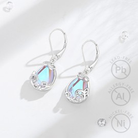 Vito S925 Sterling Silver Moonstone Earrings for Women, Filigree Teardrop Leverback Earrings Moonstone Dangle Earrings for Daughter Mom, Sterling Silver, Moonstone