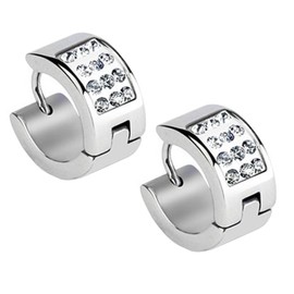 Half Hoop Huggie Earrings with Clear Crystal Stones Sillver Stainless Steel