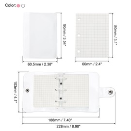 PATIKIL Clear 3 Ring Binder Cover, 2 Pack PVC Notebook Binder Mini Refillable Loose Leaf Folder Planner with 160 Sheets Paper, White Pink