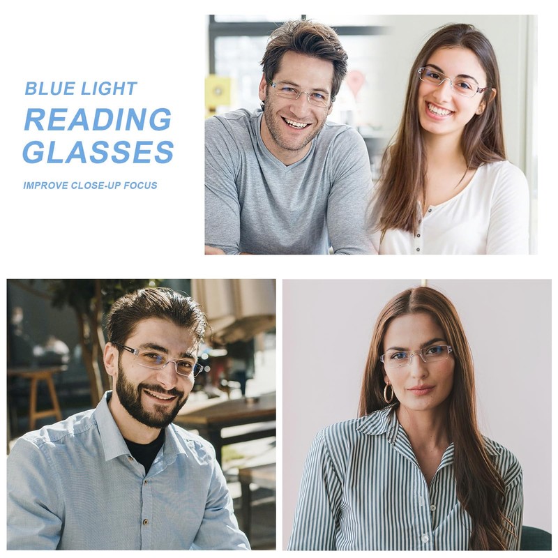 AQWANO 5 Pack Rimless Computer Reading Glasses 1.0 Blue Light
