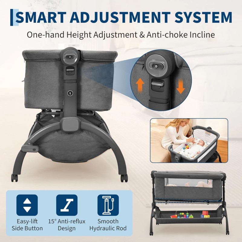 Baby Bedside Sleeper Bassinet Bed W/ Storage Adjustable Height