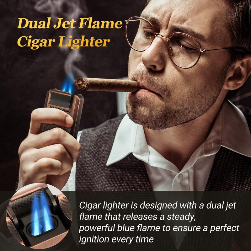 AWOTE Cigar Lighter with Double Jet Flame, Refillable Cigar Torch