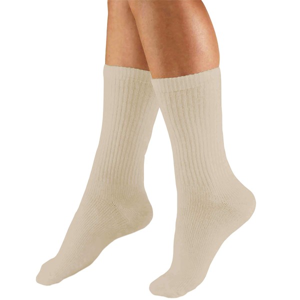 Truform Compression Socks, 15-20 mmHg, Men's Crew Length Mid-Calf Cushion Foot Socks, Tan, Large