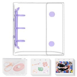 Sticker Book, Transparent, Girls, Mini A8, Clear Binder, 10 Refills, 2 Zippered Pockets, 4 pp Sheets Included, Sticker Book, Dedicated Mount, Card Pocket, Pre-Notebook, Pushup/Plycra (Purple)