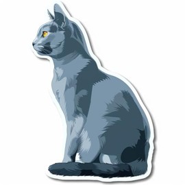 Sticker of Russian Blue cat Majestic Expressive Surreal Peel and Stick Vinyl Decal Sticker for car Window, Laptop, and More. SKU #F07668 4" x 4".