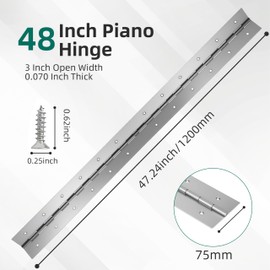 Heavy Duty Piano Hinge Thick 304 Stainless Steel with Holes Silver Piano Hinge for Heavy Duty Door, Cabinet, Wooden Box, Furniture, Metal Plate (Sliver, 48inch)