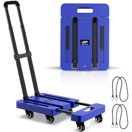 SOYO Folding Hand Truck, 500lbs Heavy Duty Dolly, Portable 6 Wheels Collapsible Luggage Cart with 2 Elastic Ropes for Moving, Travel, Shopping, House Office Use, Blue